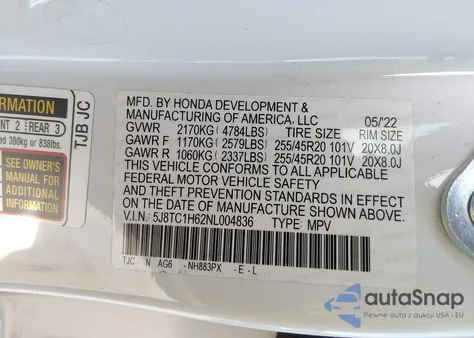 2022 Acura Rdx A-Spec Package from USA, damaged, VIN 5J8TC1H62NL004836